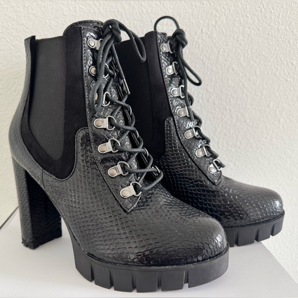 Black Lace-Up Ankle Booties